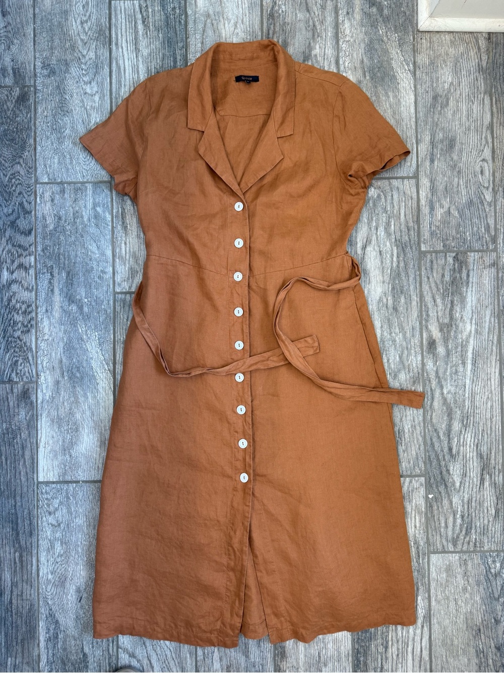 Quince linen button front dress Terracotta SzM - Picture 9 of 14